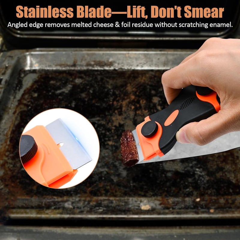MiToBeLe Heavy Duty Oven Cleaner Brush Set,Oven Cleaning Kits,Oven Cleaning Tools Accessories with Razor Blade Scraper,Crevice Cleaning Brush,Pumice Stone,Microfiber Cleaning Cloth,Scrub Sponges - Image 3